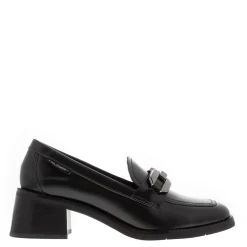 Piacenza Black Leather Block Heel Loafers