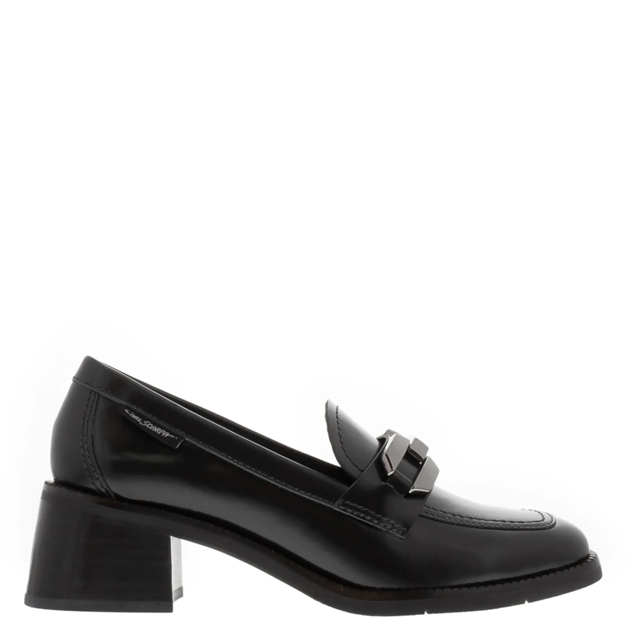 Piacenza Black Leather Block Heel Loafers