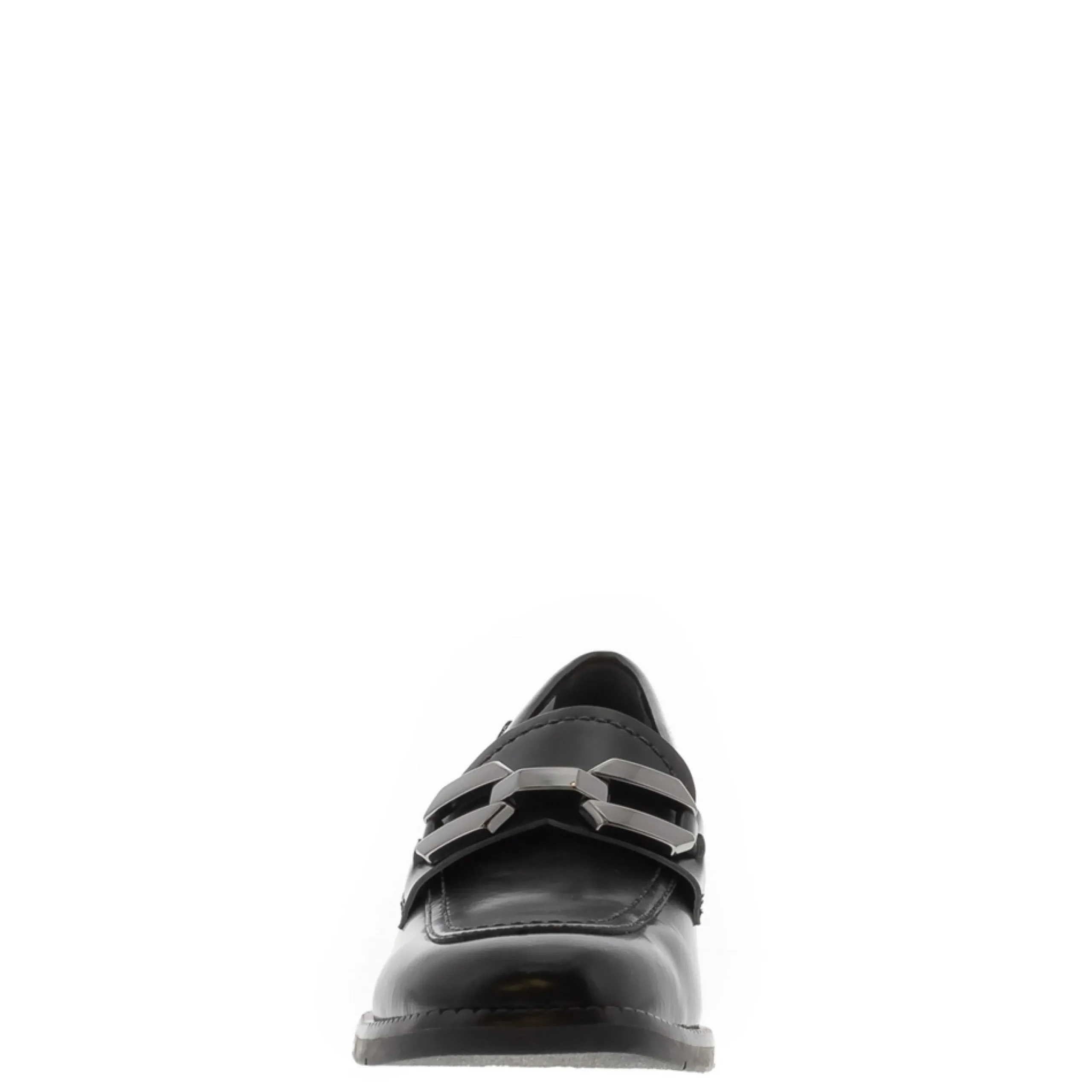 Piacenza Black Leather Block Heel Loafers