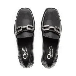Piacenza Black Leather Block Heel Loafers