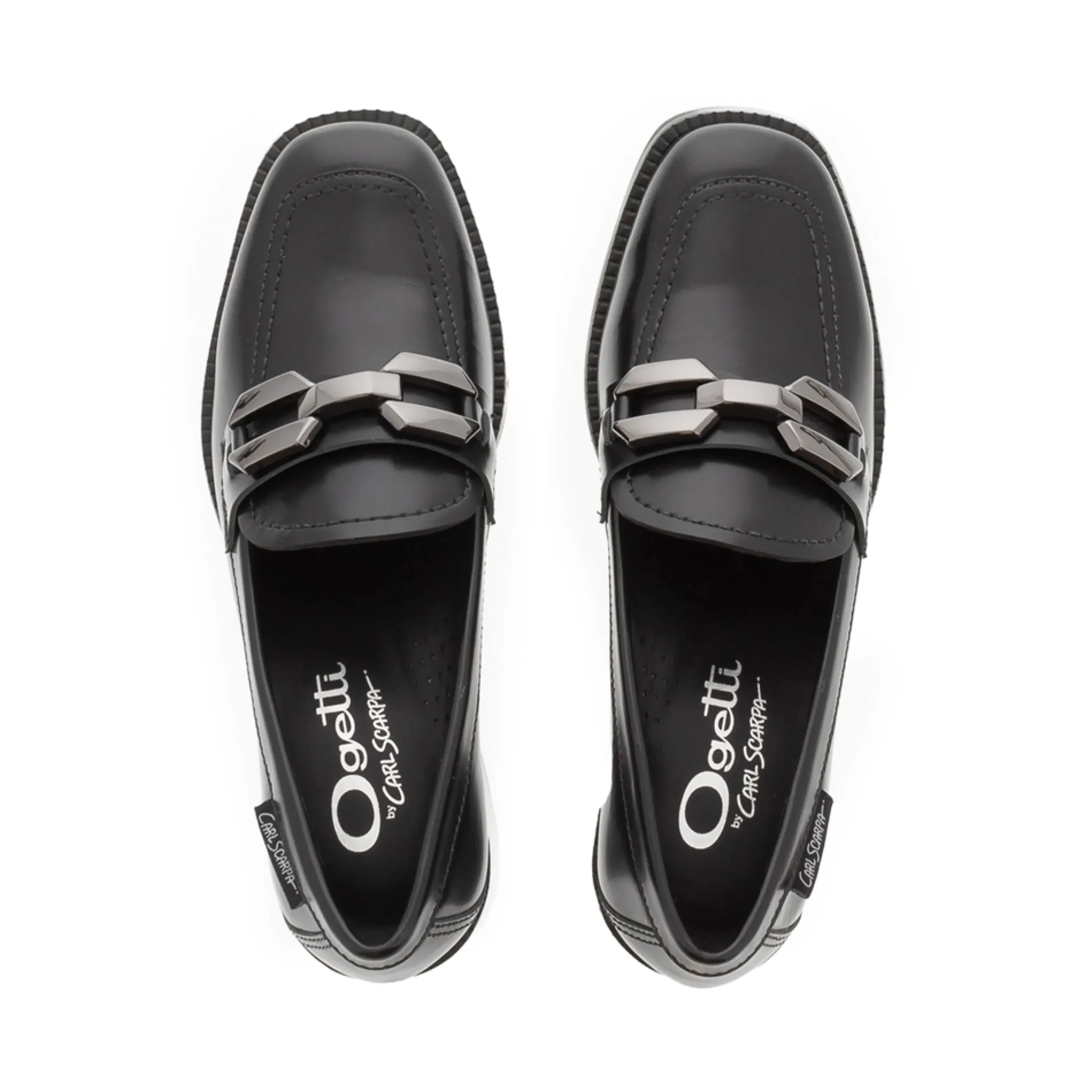 Piacenza Black Leather Block Heel Loafers