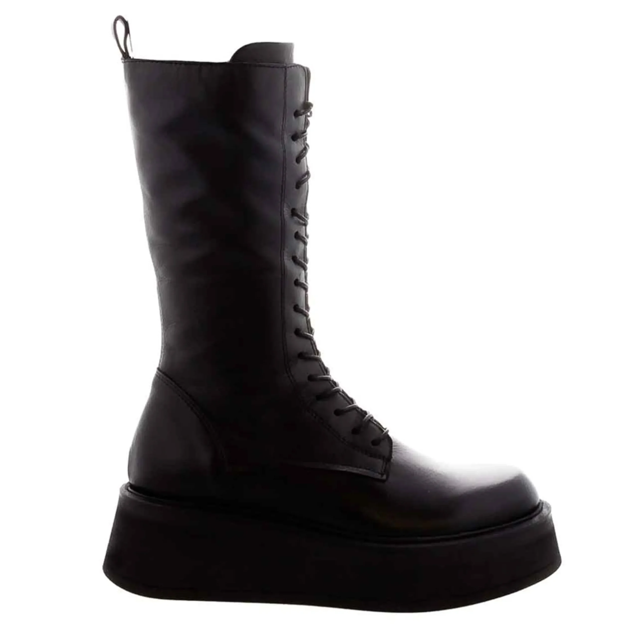 Punk Black Leather Lace Up Boots