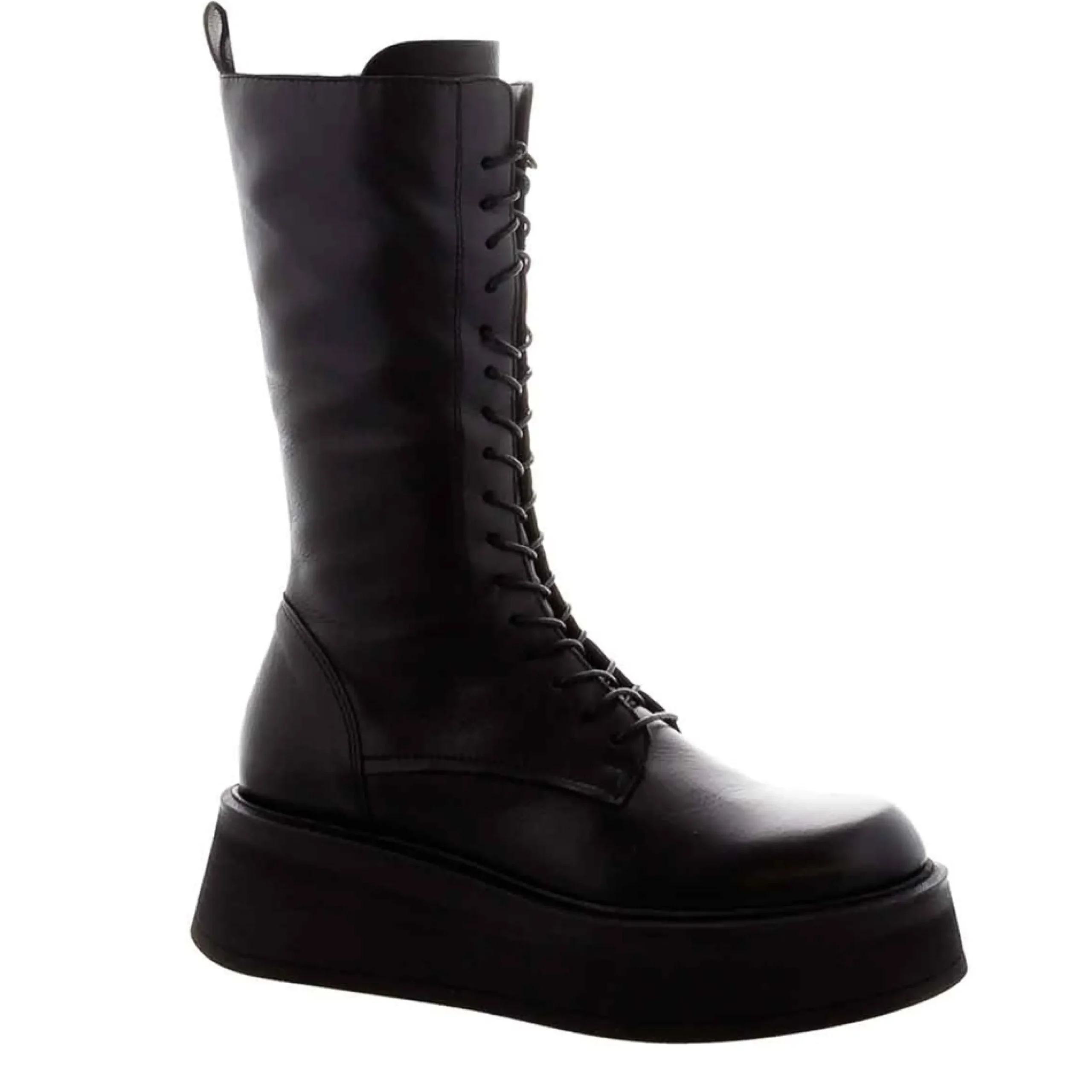 Punk Black Leather Lace Up Boots