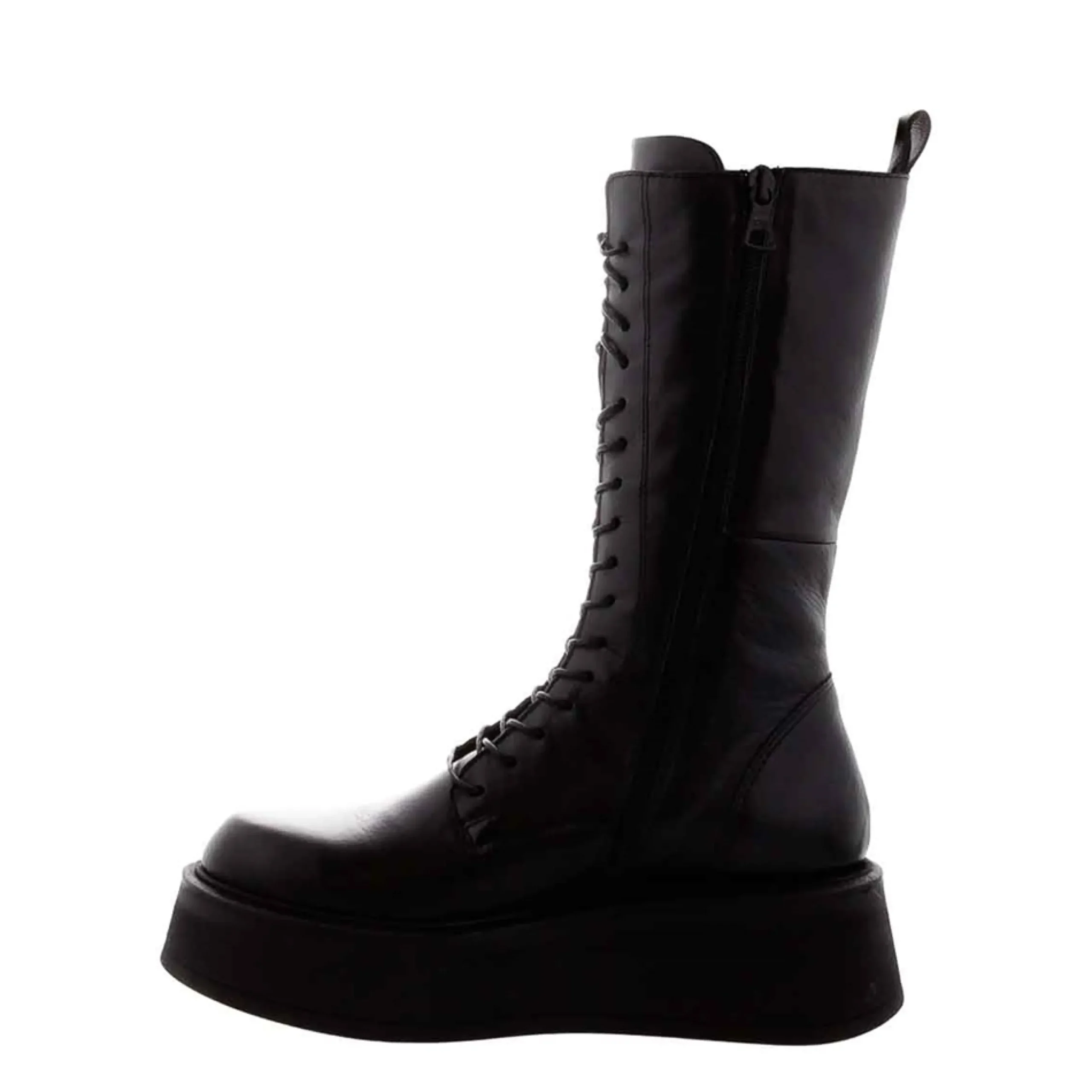 Punk Black Leather Lace Up Boots