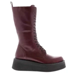Punk Burgundy Leather Lace Up Boots