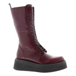 Punk Burgundy Leather Lace Up Boots