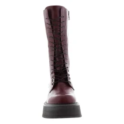 Punk Burgundy Leather Lace Up Boots