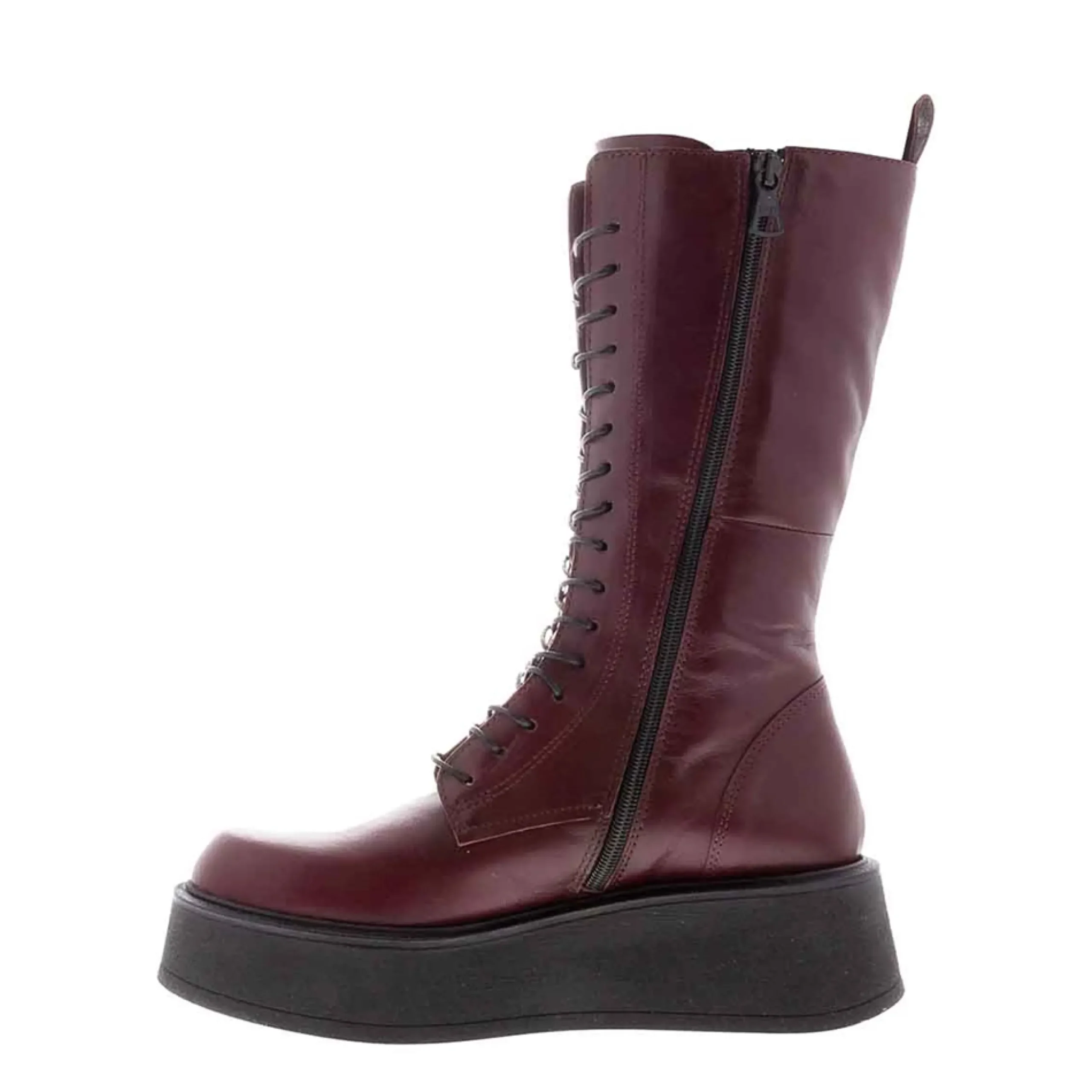Punk Burgundy Leather Lace Up Boots