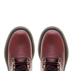 Punk Burgundy Leather Lace Up Boots