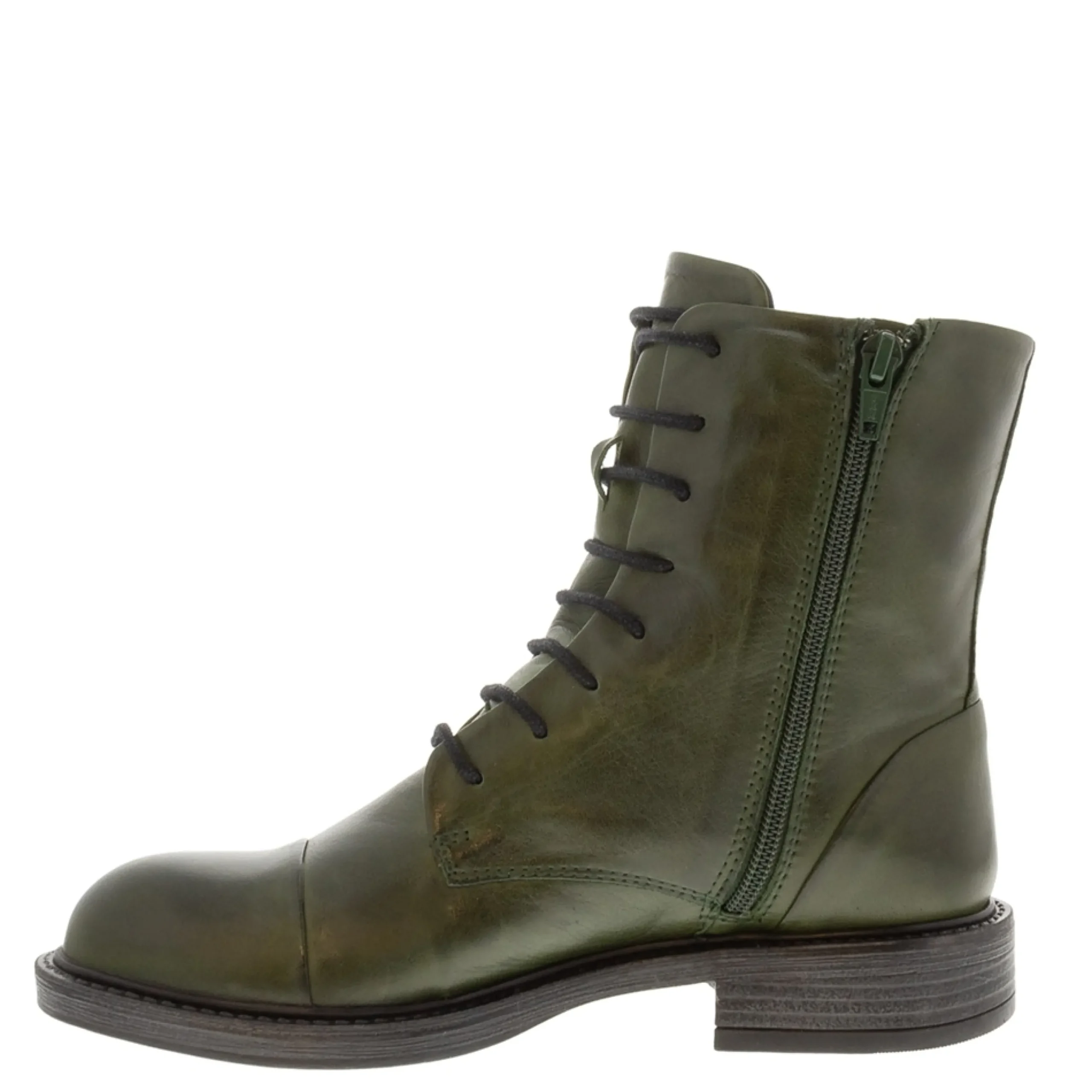 Rosemarie Green Leather Lace Up Ankle Boots