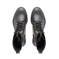 Roux Black Leather Lace Up Ankle Boots