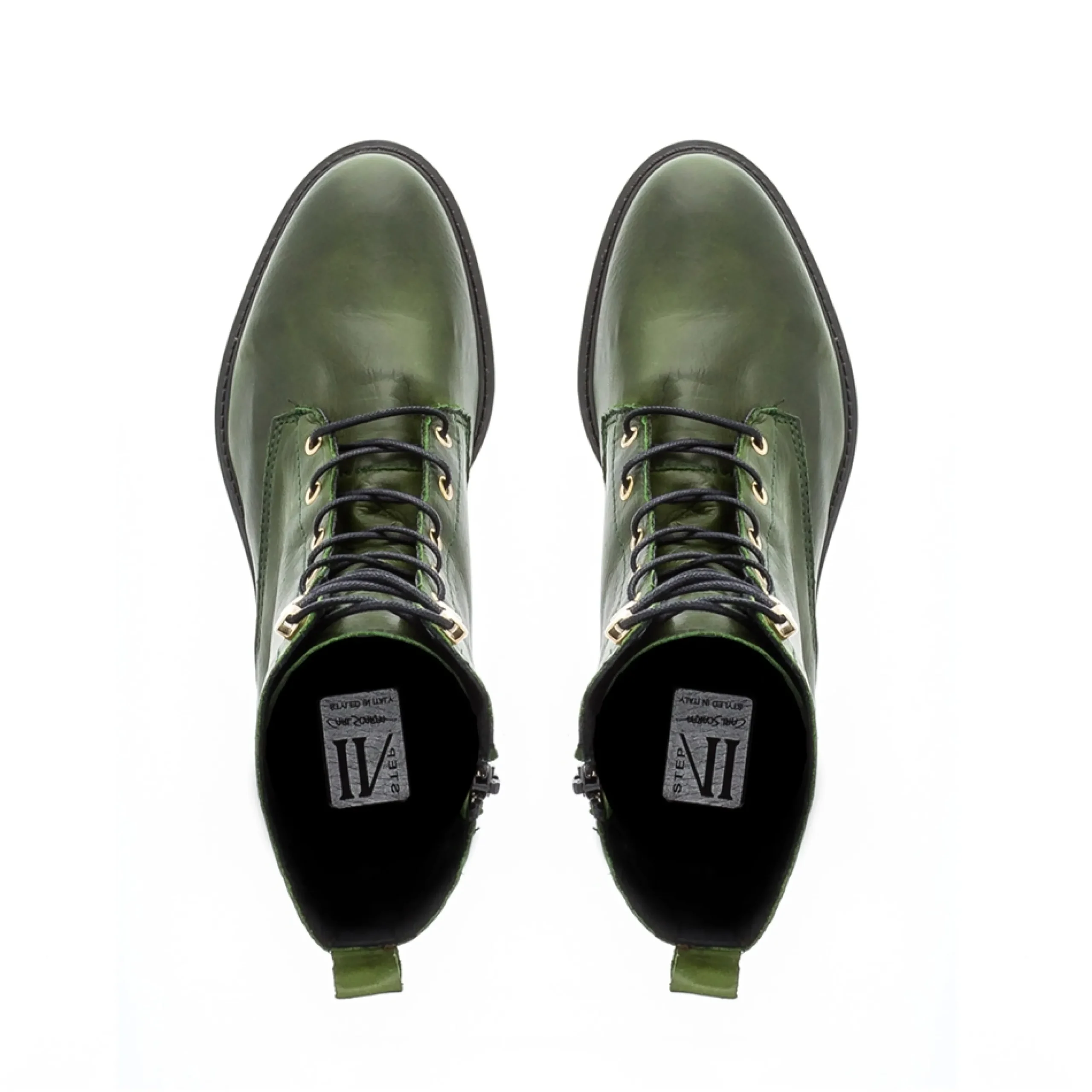 Roux Green Leather Lace Up Ankle Boots