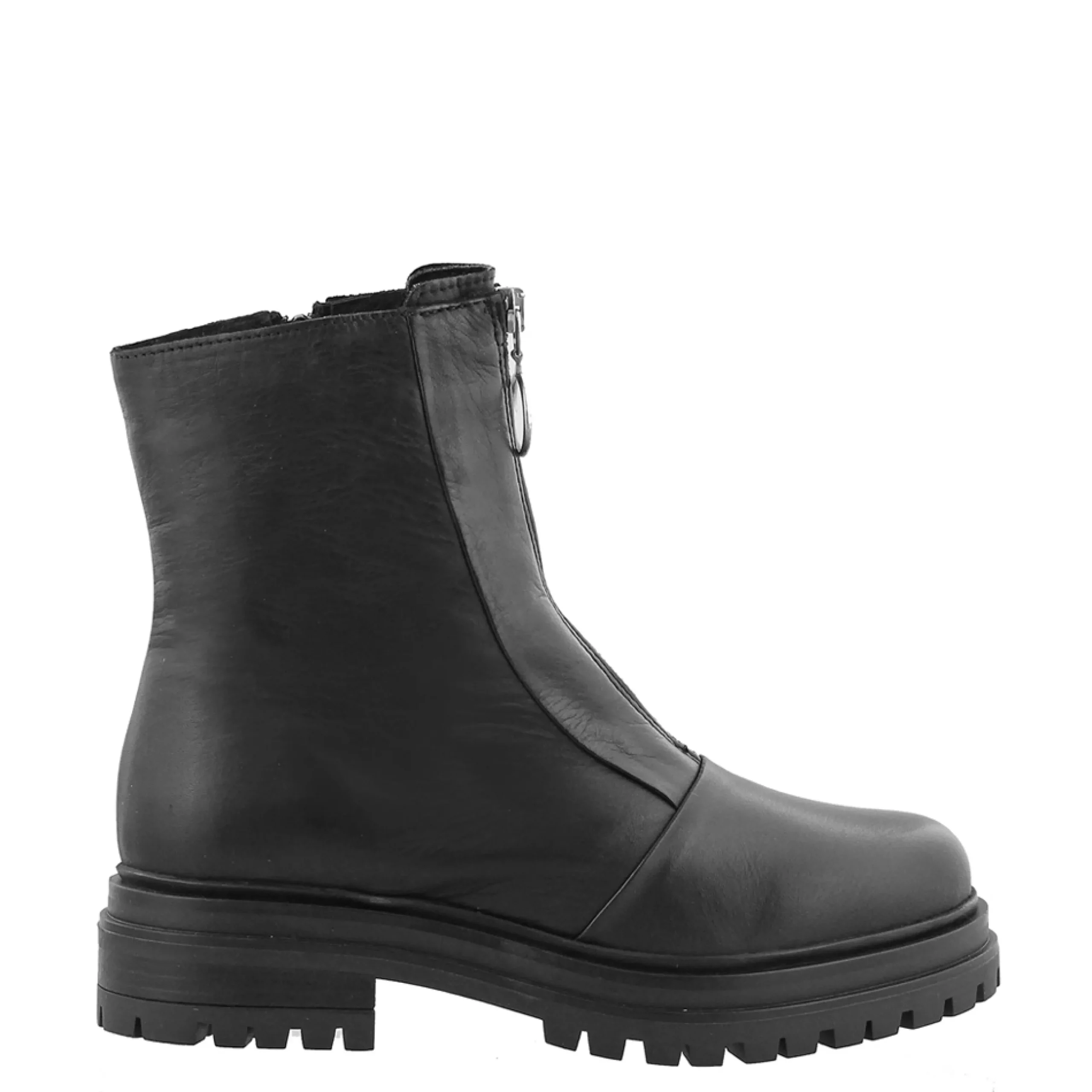Savita Black Leather Zip-Up Ankle Boots