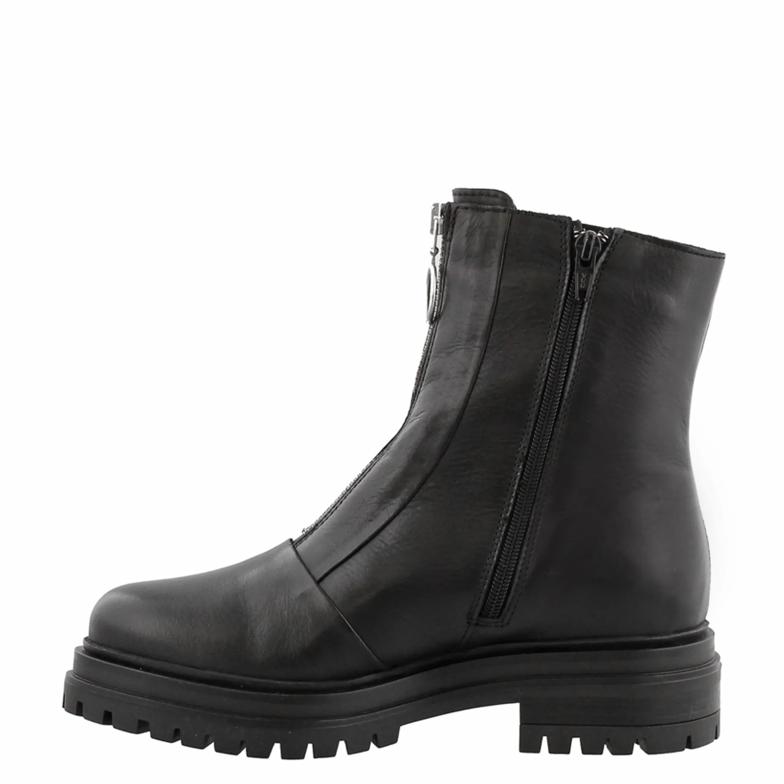 Savita Black Leather Zip-Up Ankle Boots