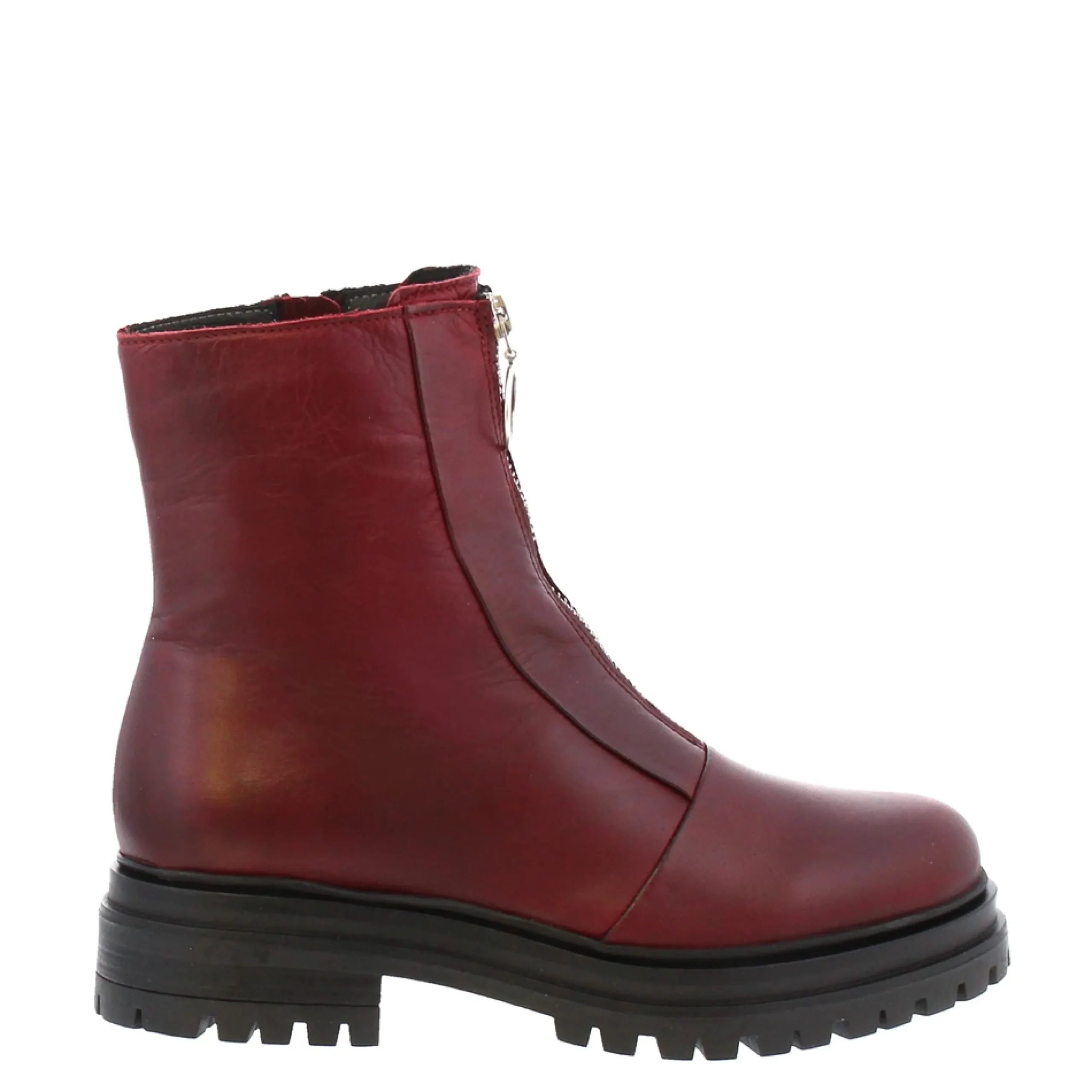 Savita Burgundy Zip-Up Leather Ankle Boots