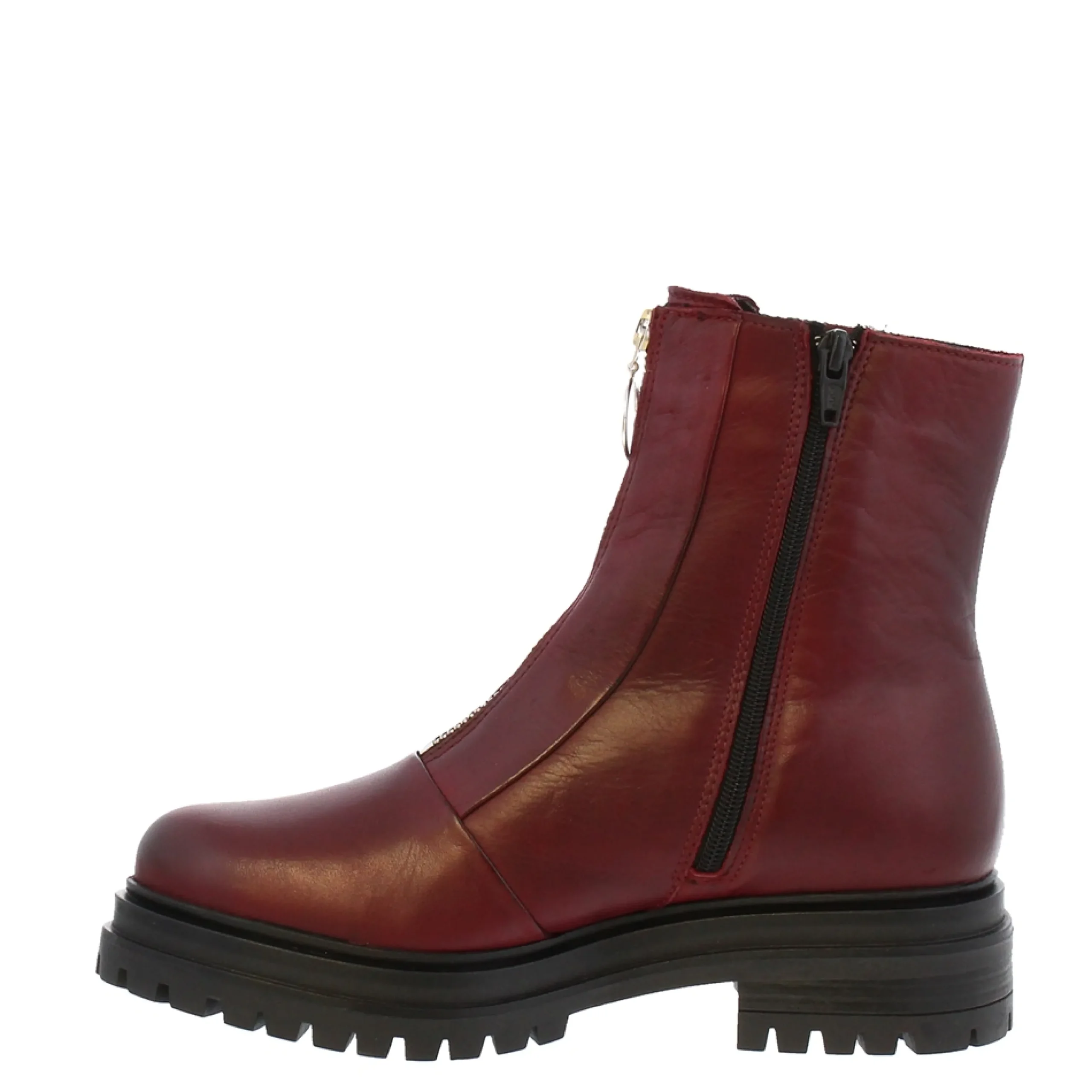 Savita Burgundy Zip-Up Leather Ankle Boots