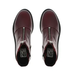 Savita Burgundy Zip-Up Leather Ankle Boots