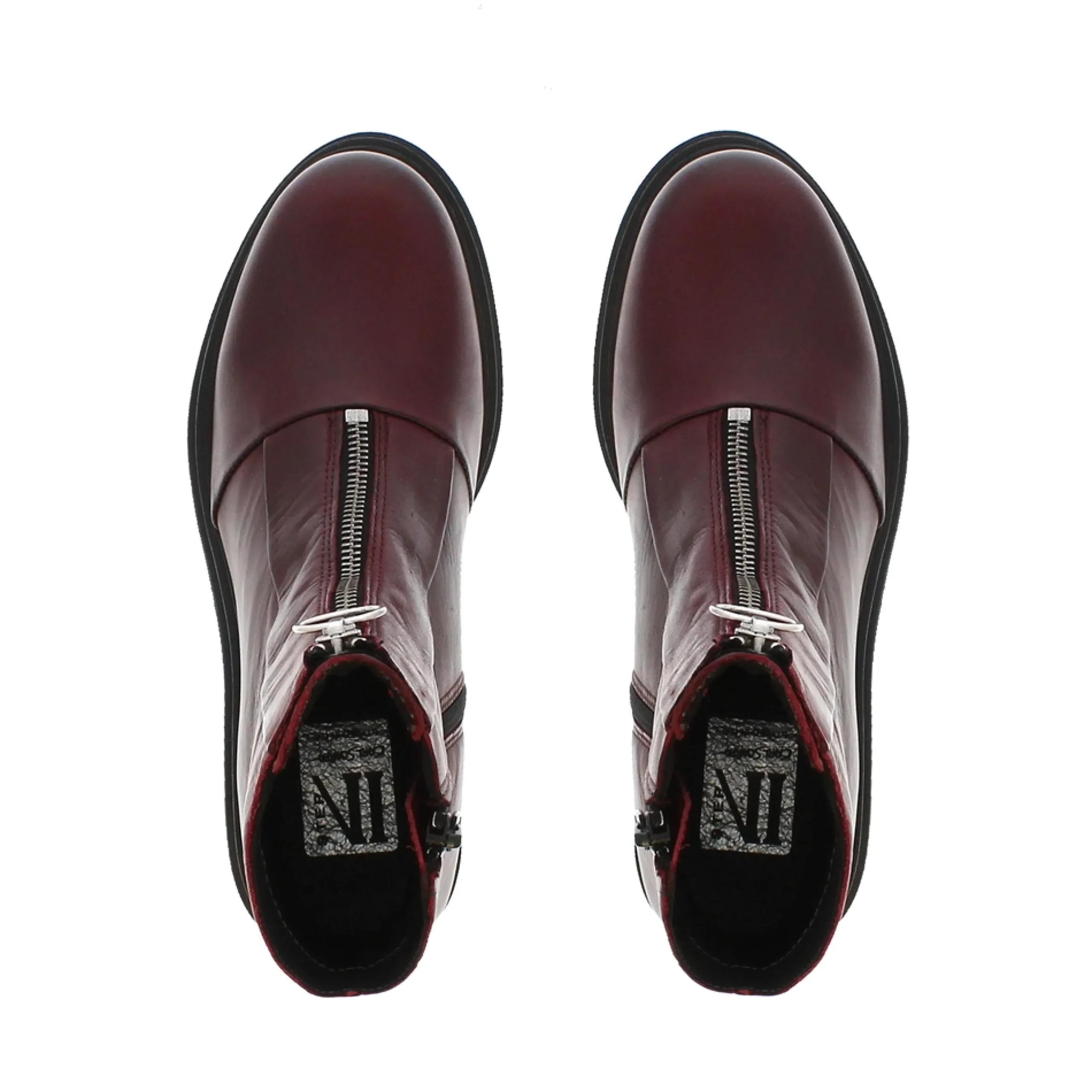 Savita Burgundy Zip-Up Leather Ankle Boots