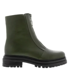 Savita Green Leather Zip-Up Ankle Boots