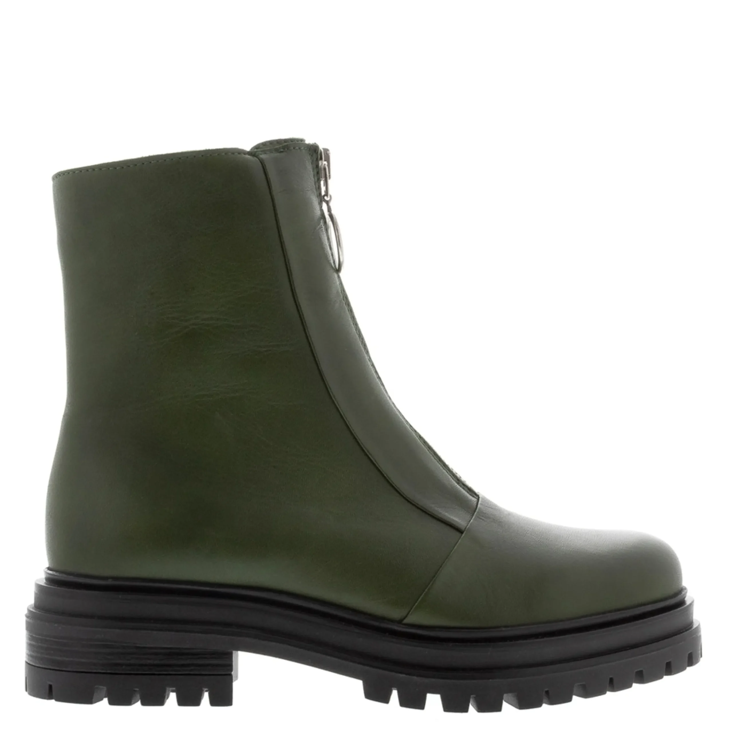 Savita Green Leather Zip-Up Ankle Boots