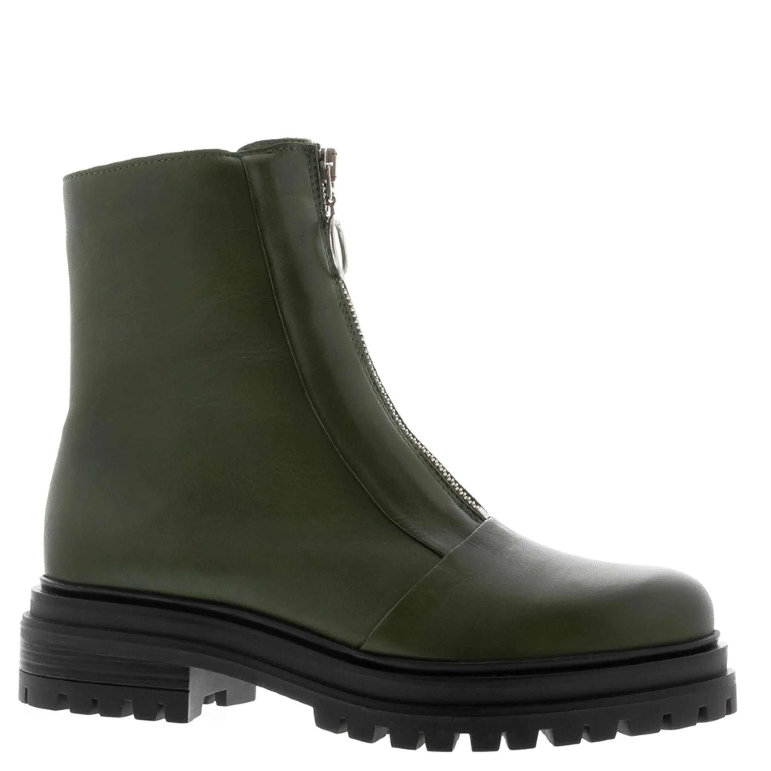 Savita Green Leather Zip-Up Ankle Boots