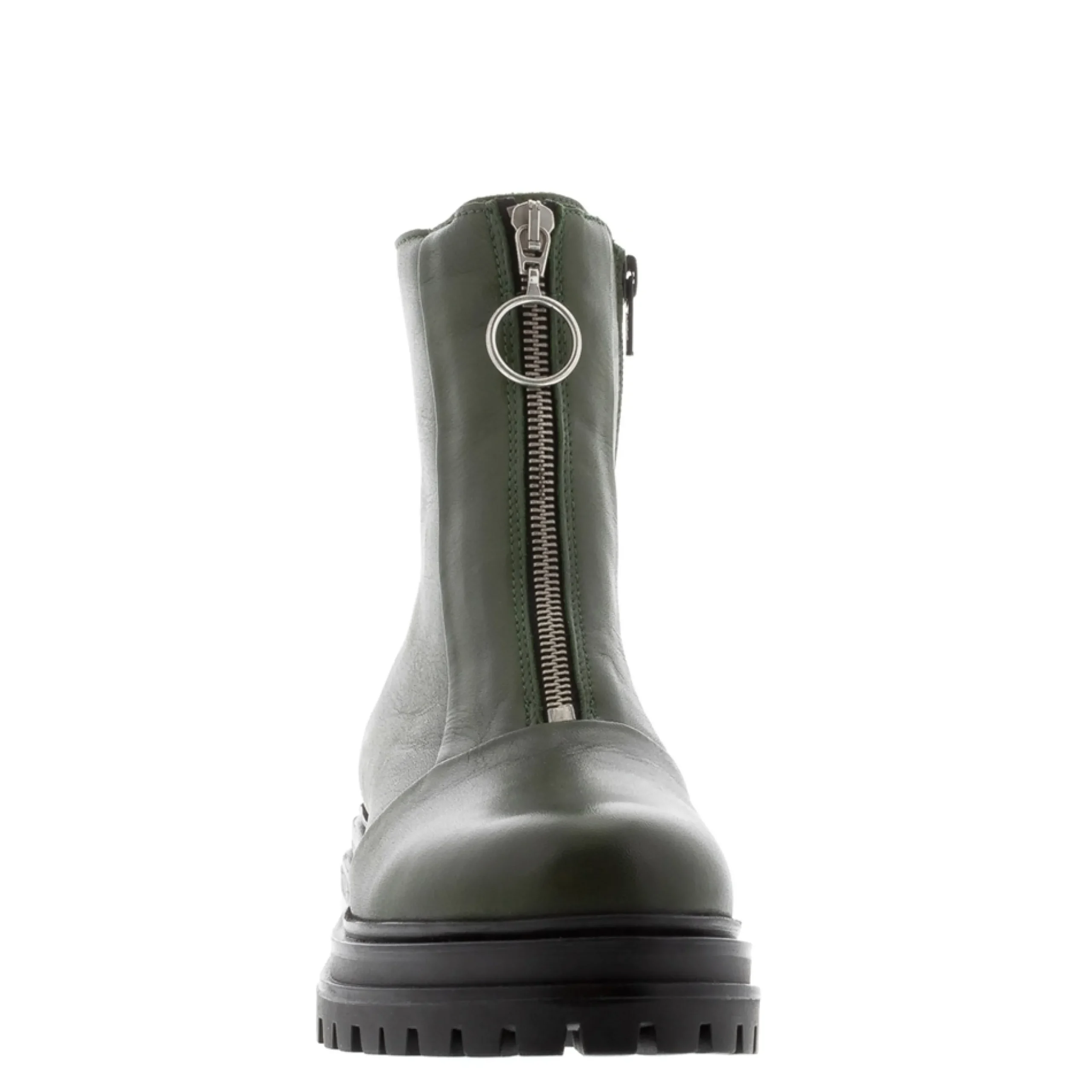 Savita Green Leather Zip-Up Ankle Boots