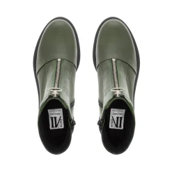 Savita Green Leather Zip-Up Ankle Boots