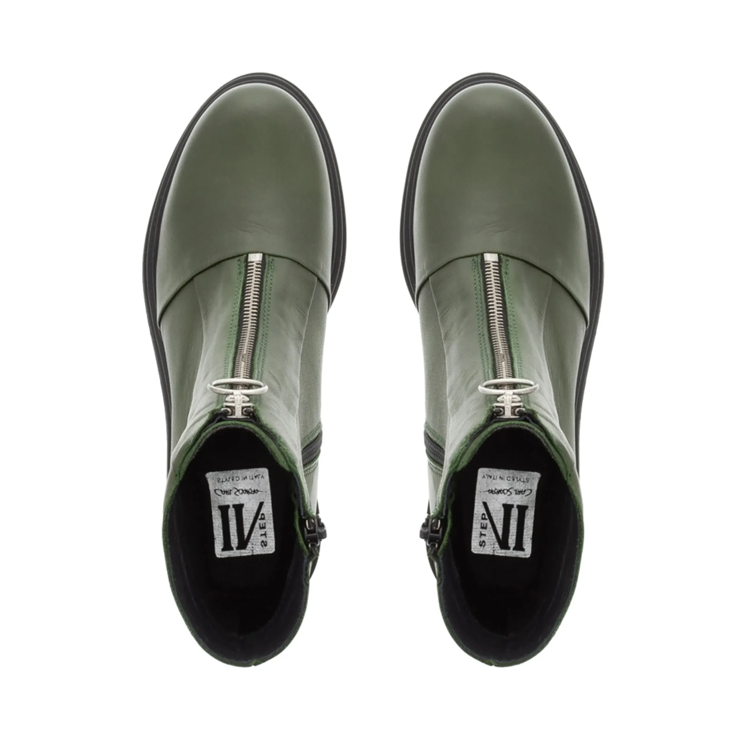 Savita Green Leather Zip-Up Ankle Boots