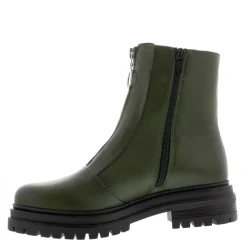 Savita Green Leather Zip-Up Ankle Boots