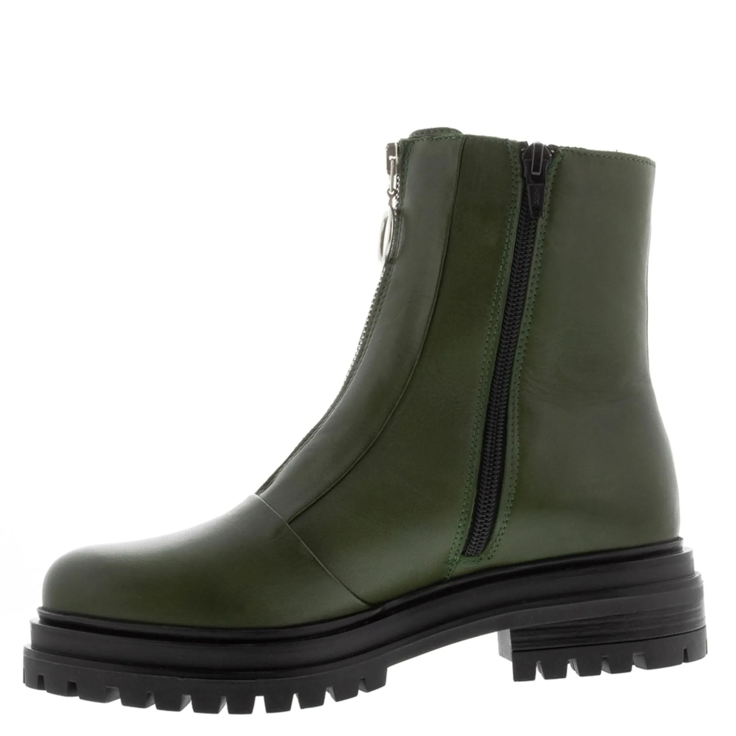 Savita Green Leather Zip-Up Ankle Boots