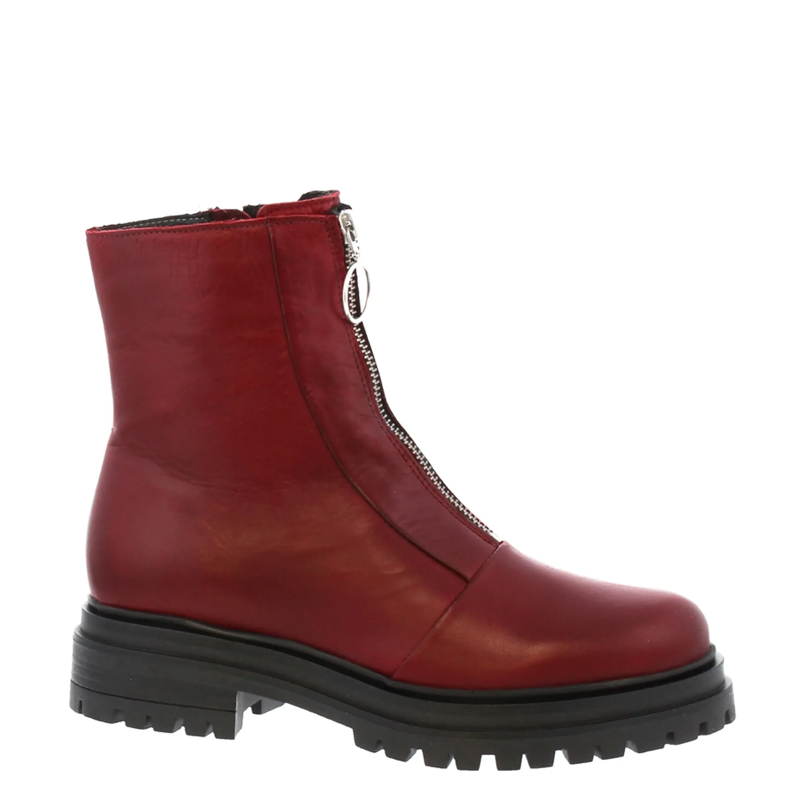 Savita Red Leather Zip-Up Ankle Boots