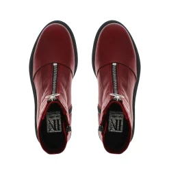 Savita Red Leather Zip-Up Ankle Boots