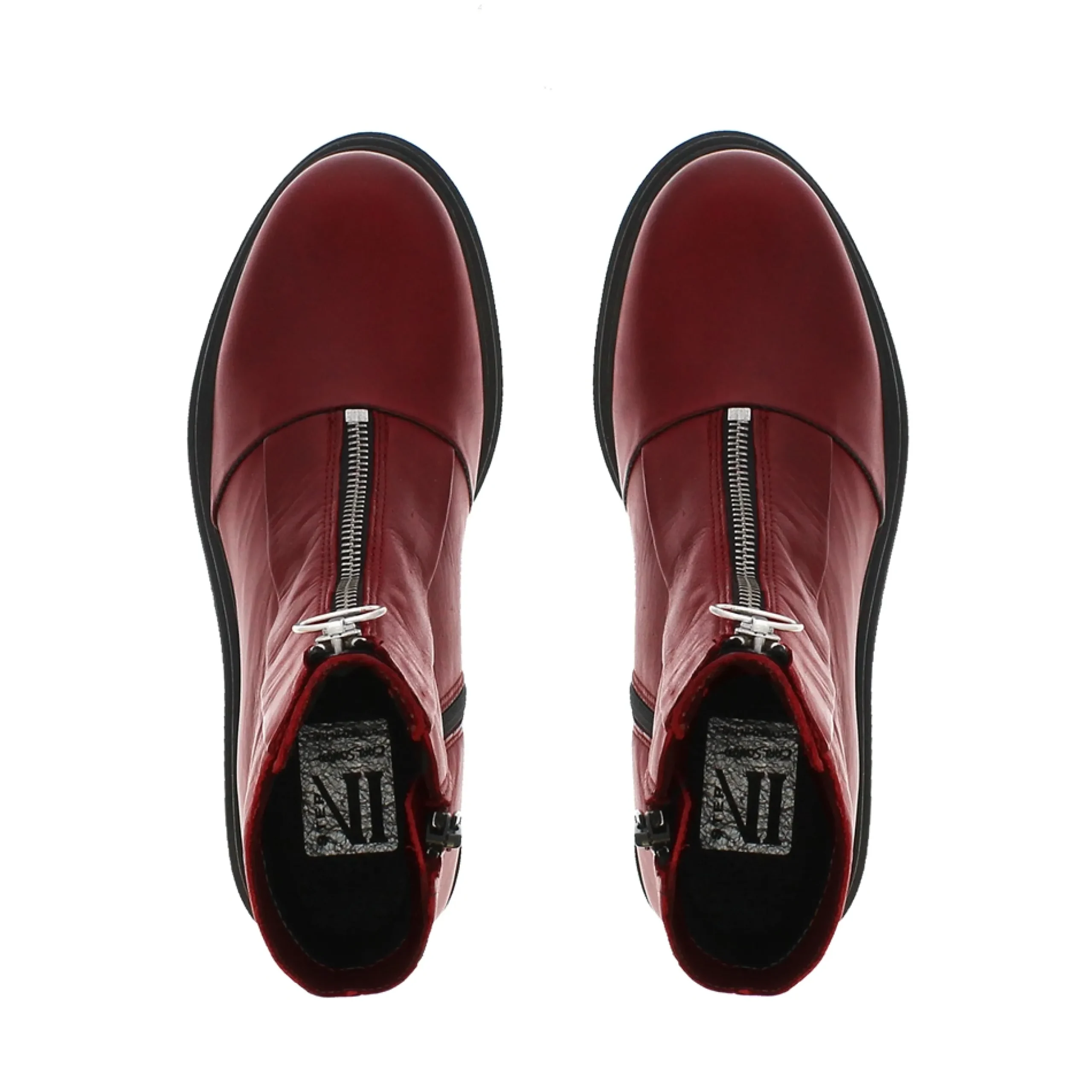 Savita Red Leather Zip-Up Ankle Boots