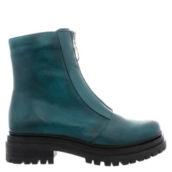Savita Teal Leather Zip-Up Ankle Boots