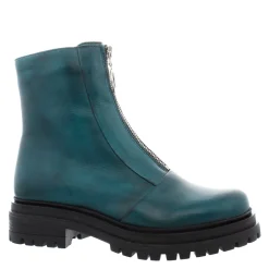 Savita Teal Leather Zip-Up Ankle Boots