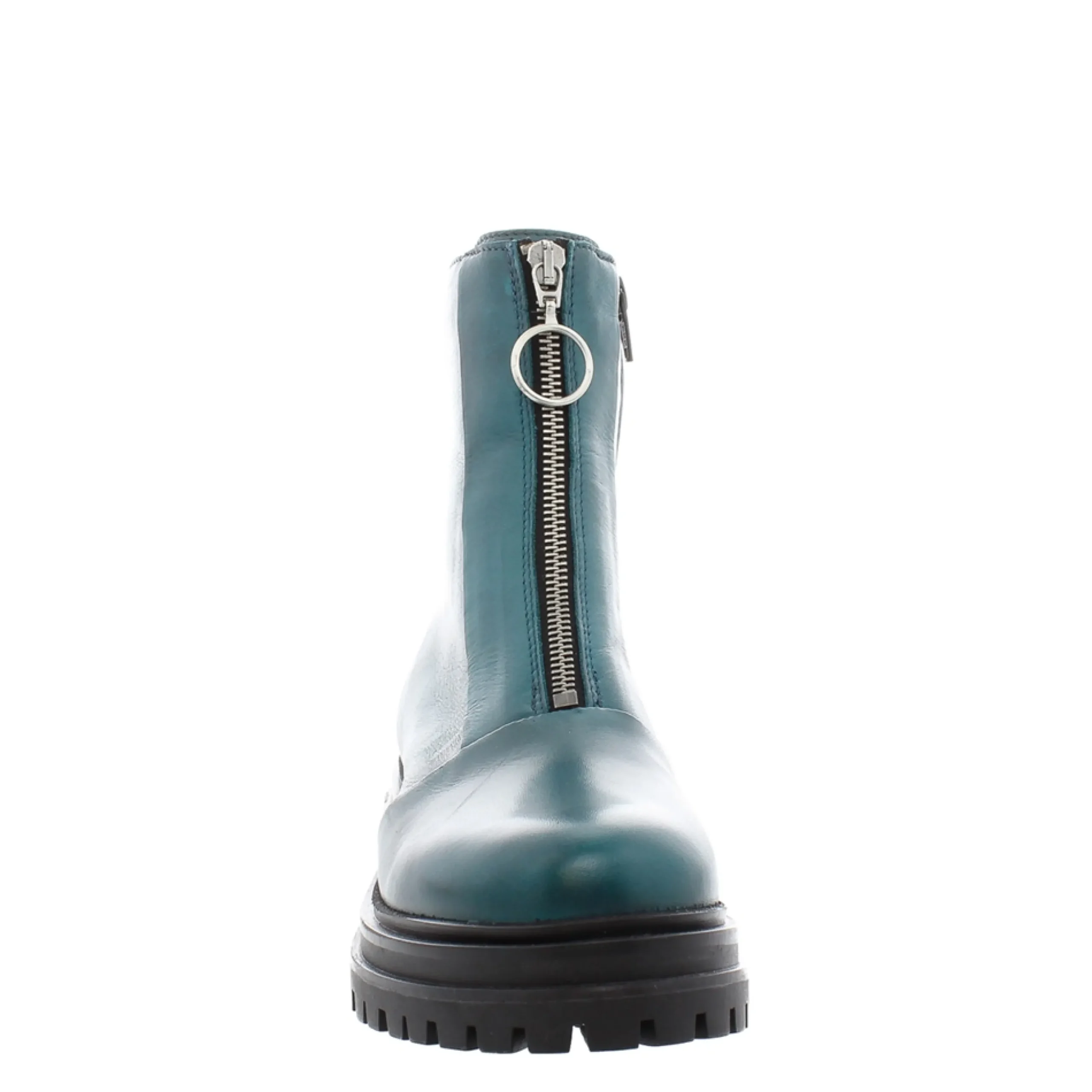 Savita Teal Leather Zip-Up Ankle Boots