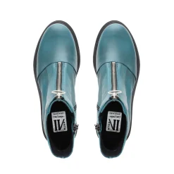 Savita Teal Leather Zip-Up Ankle Boots