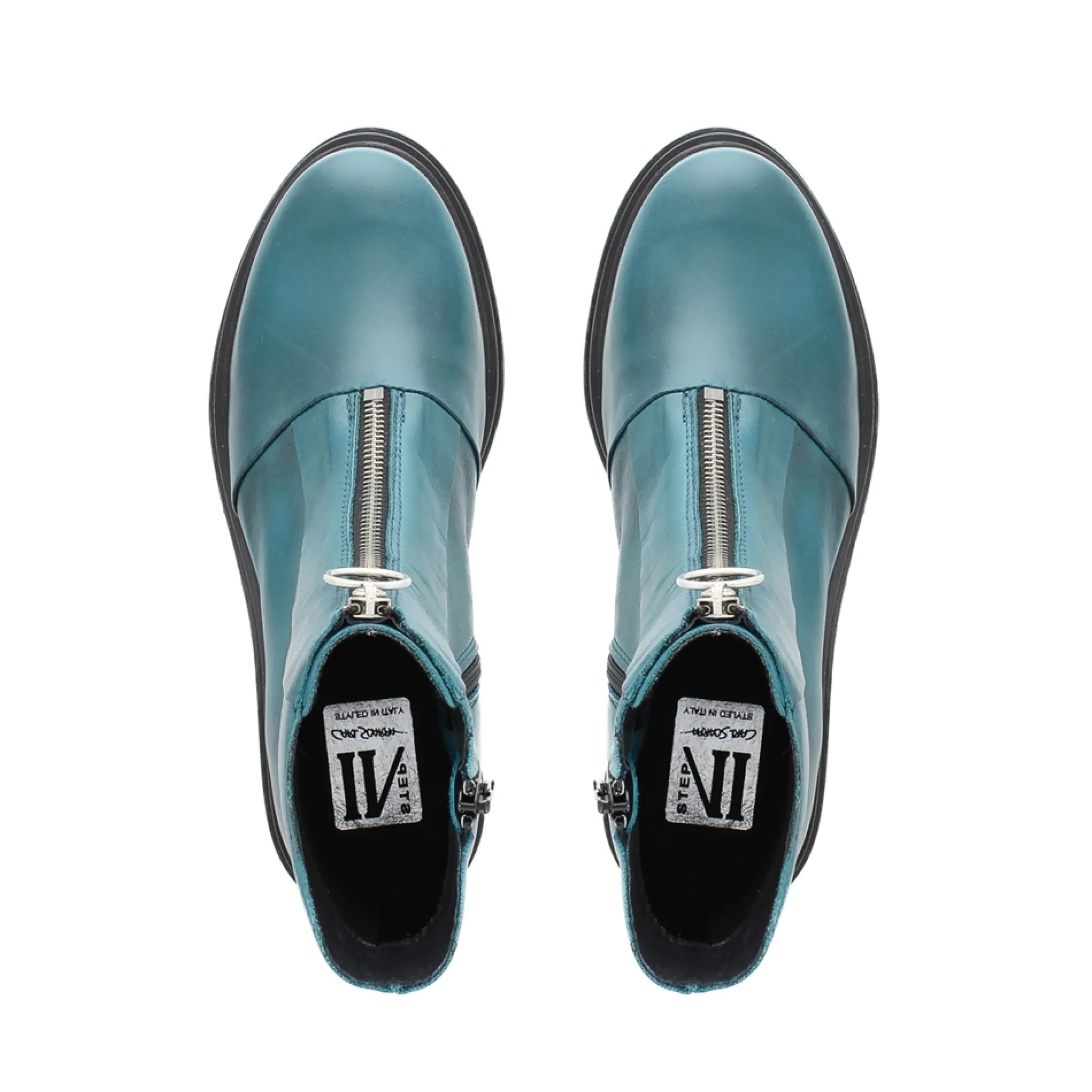 Savita Teal Leather Zip-Up Ankle Boots