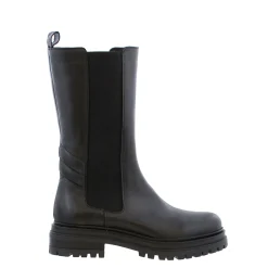 Steffi Black Leather Long Chelsea Boots