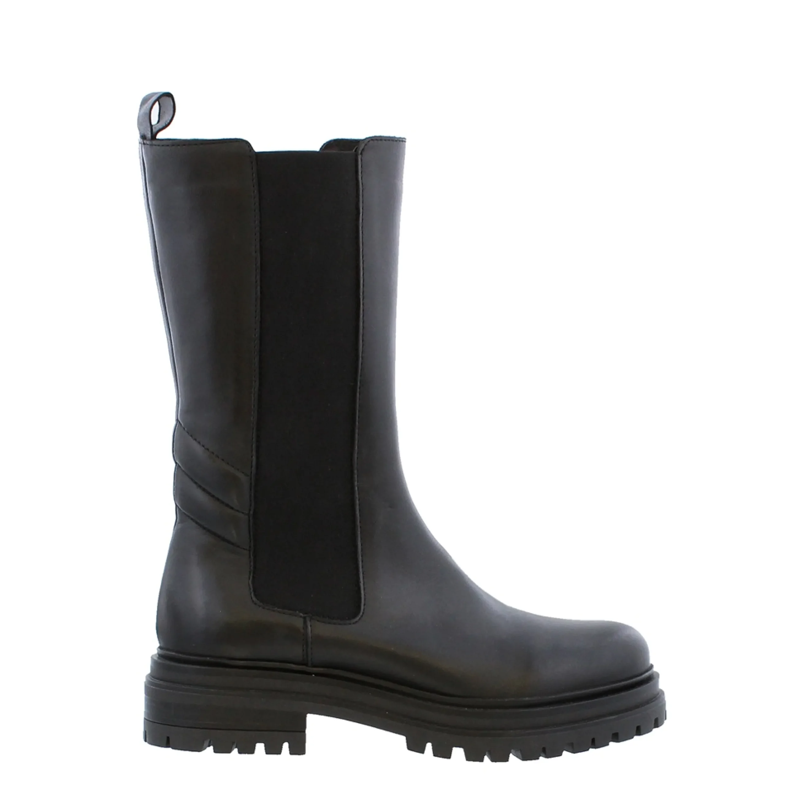 Steffi Black Leather Long Chelsea Boots