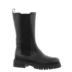 Steffi Black Leather Long Chelsea Boots
