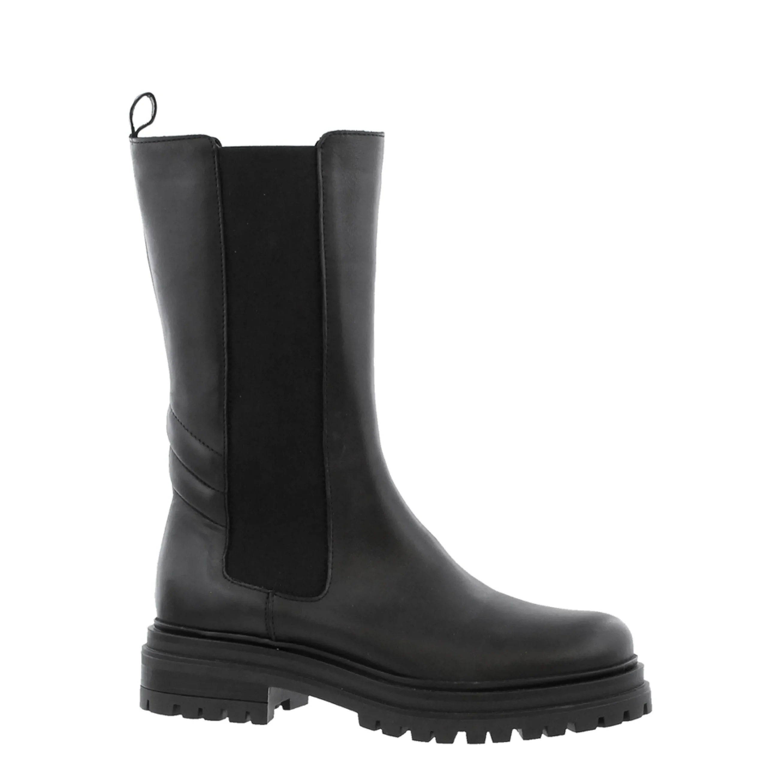 Steffi Black Leather Long Chelsea Boots