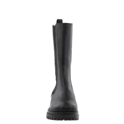 Steffi Black Leather Long Chelsea Boots
