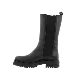 Steffi Black Leather Long Chelsea Boots