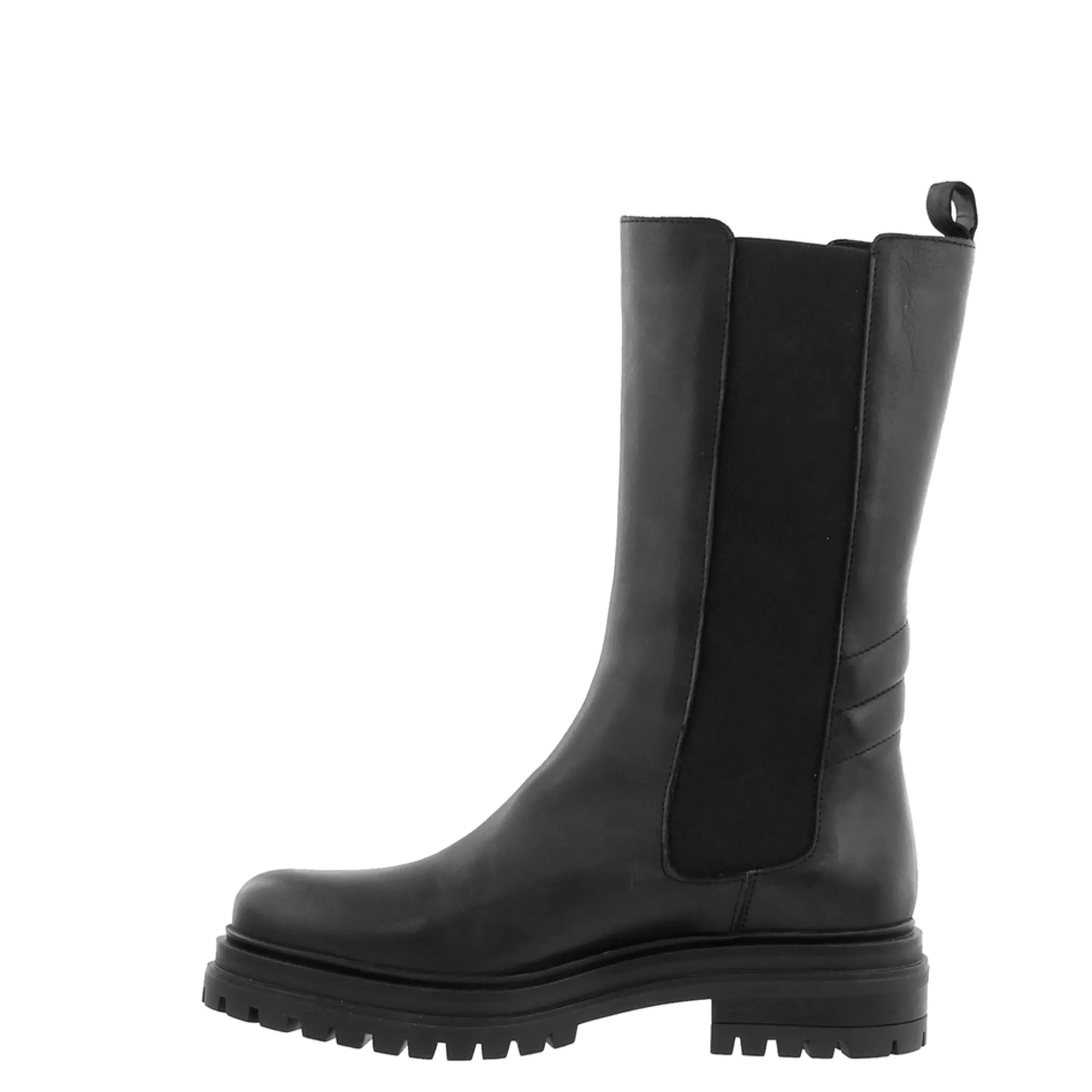 Steffi Black Leather Long Chelsea Boots