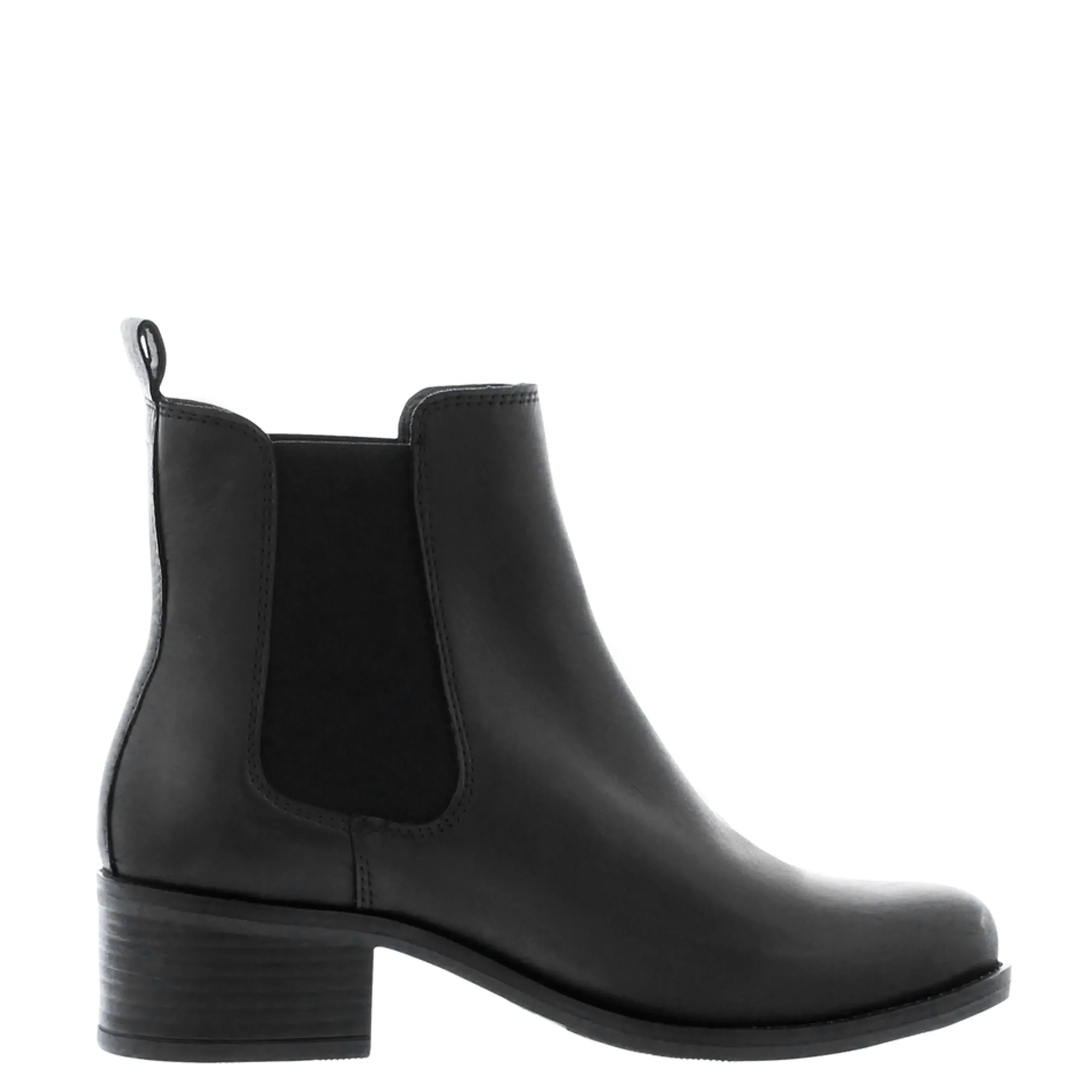 Stormi Black Leather Mid Heel Chelsea Boots