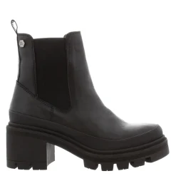 Wild Black Leather Chunky Heel Ankle Boots