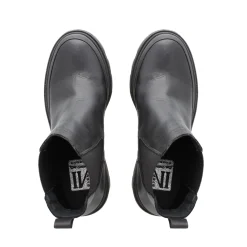 Wild Black Leather Chunky Heel Ankle Boots