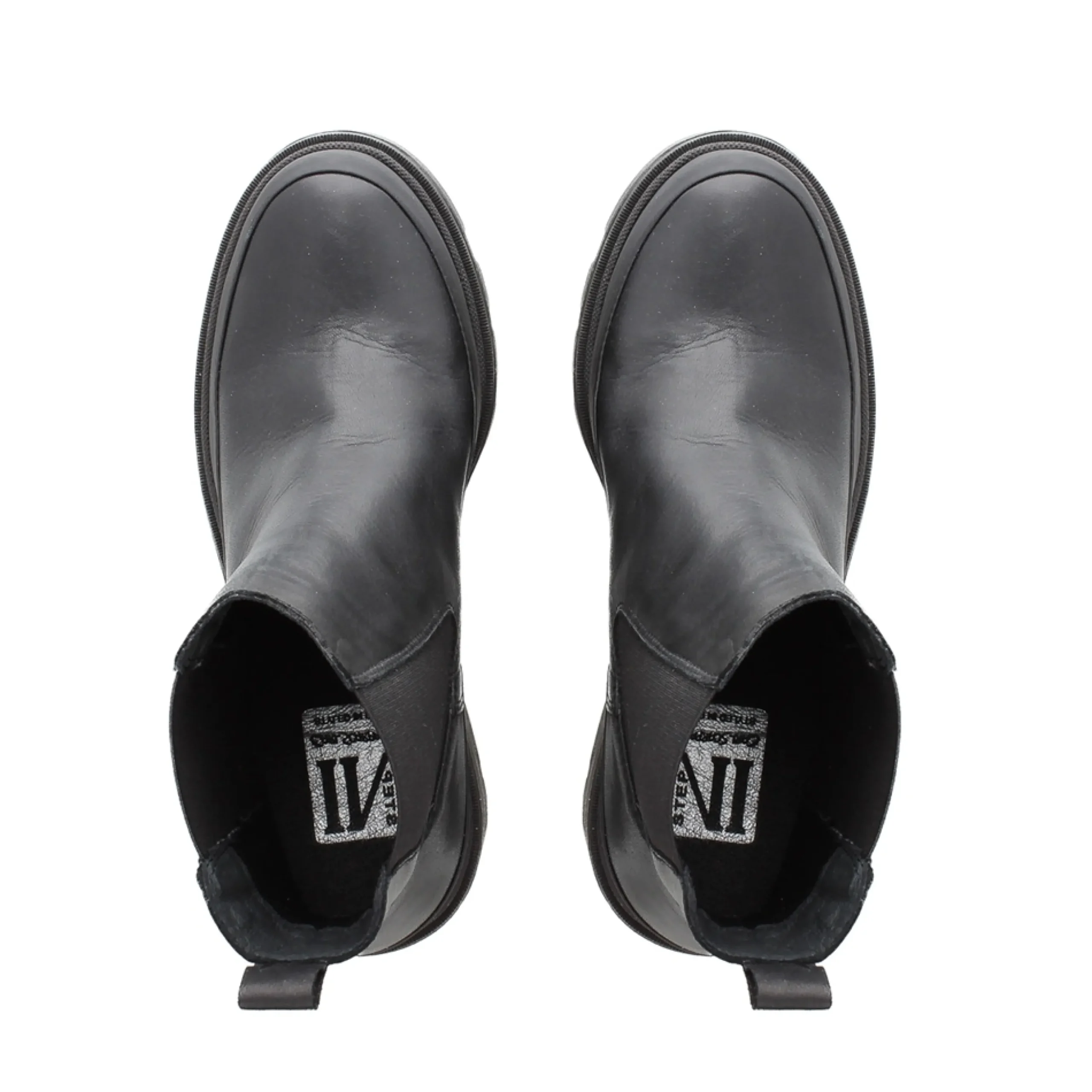 Wild Black Leather Chunky Heel Ankle Boots