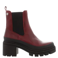 Wild Burgundy Leather Chunky Heel Ankle Boots